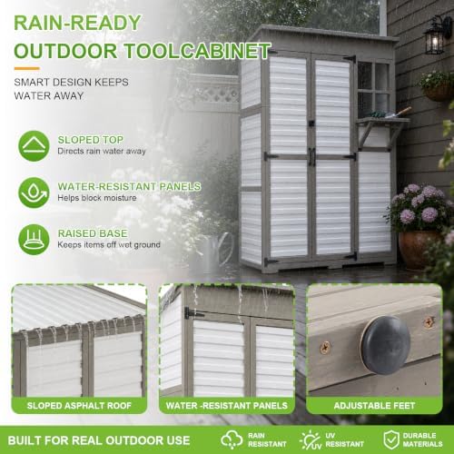 Gowoodhut Outdoor Storage Cabinet with Shelves Weatherproof Garden Storage Shed Patio Storage Box Patio Shed Pool Accessories, Lawn Equipmentin (19.9" D x 51.4" W x 70.5" H-White) - Image 2