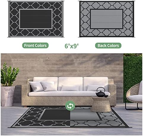 GENIMO Outdoor Rug, Waterproof Plastic Rugs for Patio, 6'x9' Black Gray - Image 4
