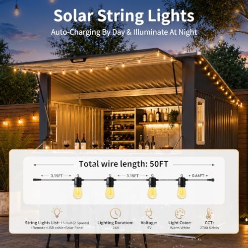 Aoxun 8x7 FT Outdoor Bar Shed with Canopy with 50 FT Solar Sting Lights - Image 3