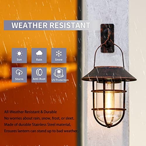 Solar Lantern Outdoor Hanging Solar Lights, Waterproof Metal Outdoor Lights with Clear Glass, LED Decorative Aluminum Wall Lantern with Hooks, Bronze - Image 5