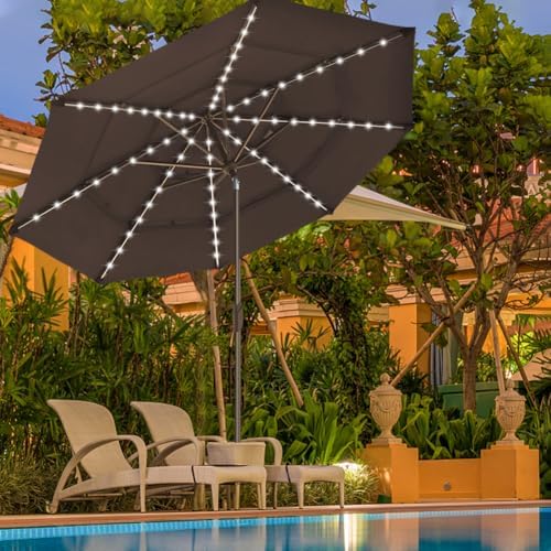 EliteShade USA 10-Year-Non-Fading 9ft 3-Tier Market Patio Umbrella, Commercial Table Umbrella with 80 Solar LED Lights, Crank Open, Windproof & UPF 50+ UV Protection for Garden, Deck, Pool, Backyard, Chestnut - Image 4