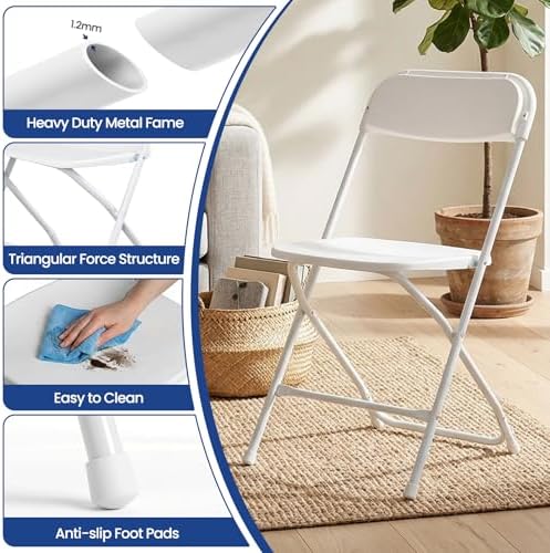 8 FT Plastic White Folding Table Set with 10 White Folding Chairs - Image 5