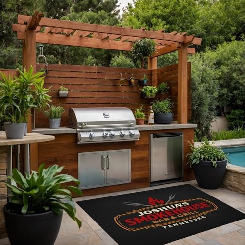 Personalized Smokehouse BBQ Mat – Custom Grill Rug, Funny Backyard Bar & Grill Gift for Dad or Grandpa | Thin Low-Pile Under Grill Mat for Outdoor Kitchen, Custom BBQ Mats for Outdoor Grill - Image 4