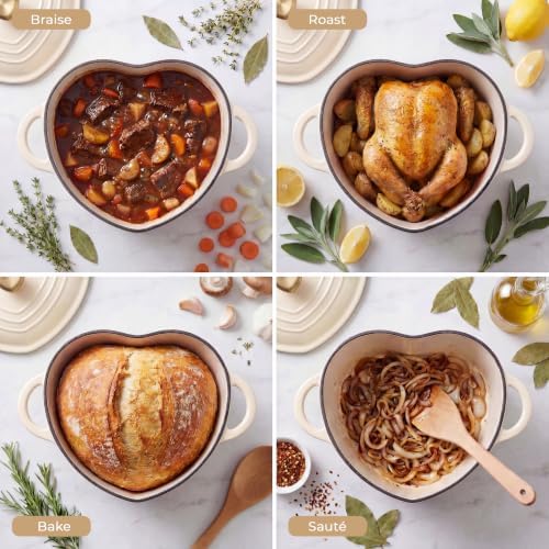 Heart Shaped Dutch Oven 2 Qt, Enameled Cast Iron Pot (White) - Image 6