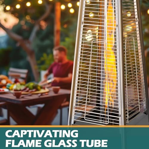 Flame Pyramid Pool Heater, Stainless Steel Triple Safety Protection Patio Heater with Patio Cover, Warm Glass Tube Portable Heater with Durable Wheels-Stainless Steel Color - Image 7