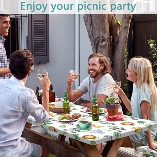 Jungle Safari Picnic Table Cover with Bench Covers, Camping Essentials, Animal Print Waterproof Windproof Table Cover, Fitted Tablecloth Cover with Elastic Edge, for Indoor & Outdoor 3 PCS 30x60 Inch - Image 2