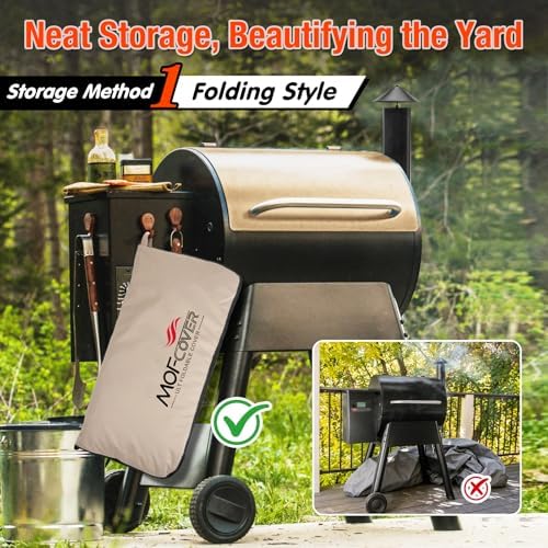Foldable Grill Cover for Traeger Pro 22/575 Series, Waterproof 600D Heavy Duty Wood Pellet Smoker Cover, Fade＆Tear Resistant Pellet Grill Cover for Pro 20 Lil’ Tex Elite 22 Khaki - Image 2