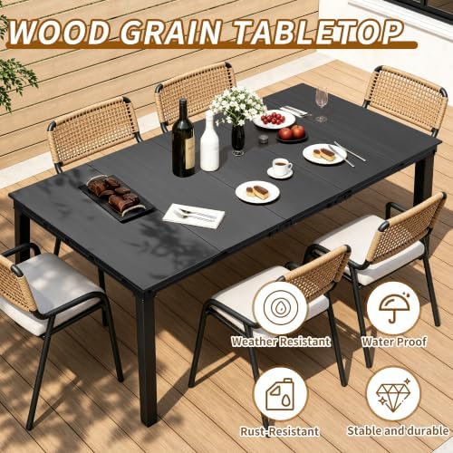 59" Outdoor Patio Dining Table, HDPE Tabletop with Weather Resistant Metal Frame, Rust Proof Garden Table for Backyard Deck Porch, Black Woodgrain - Image 4