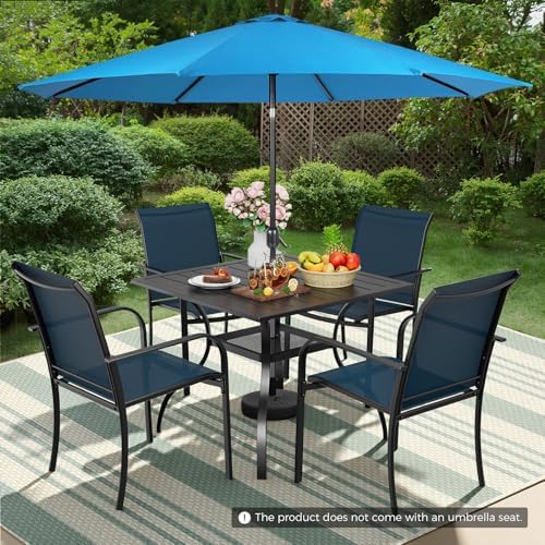 Incbruce 6 Pieces Paito Dining Set with Sky Blue Umbrella, Outdoor Metal Dining Set of 4 Textilene Chairs and Square Table with Umbrella Hole for Garden, Porch and Backyard (Blue) - Image 3