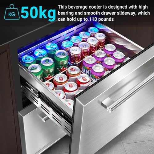BODEGA 24 Inch Beverage Fridge under Counter, 2 Drawer Outdoor Coolers for Patio and Deck Weatherproof, Stainless Steel Beverage Refrigerator for Beer, Soda, Holds 180 Cans - Image 5