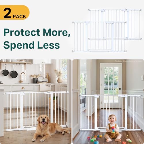 Cumbor 2 Pack 30-54" Baby Gate for Stairs, Auto Close Dog Gate Indoor White - Image 2