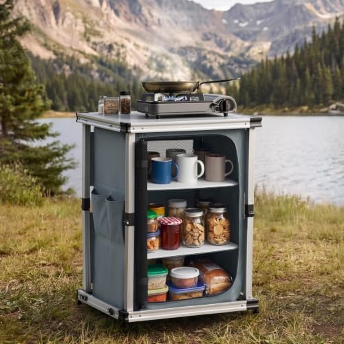 VEVOR Folding Camping Storage Cabinet, Outdoor Portable Lightweight Table - Image 2