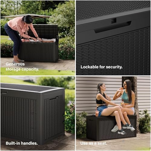 Outdoor Storage Box Waterproof, 150 Gallon Lockable Resin Deck Box Large, Patio Storage Bin for Pool Accessories Cushion Furniture, Garden Tools, UV-Resistant Outside Delivery Black - Image 6