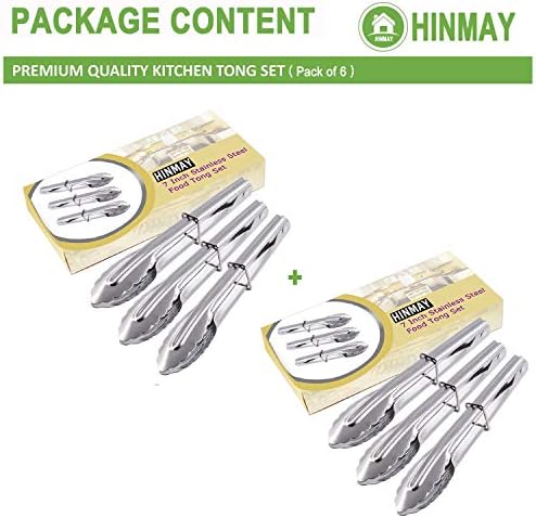 HINMAY Mini Stainless Steel Food Tongs with Silding Rings 7-Inch, Set of 6 - Image 2