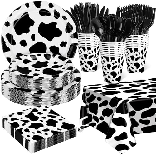 Kochorie 169 Pieces Cow Print Party Supplies Farm Animal Tableware Set by Kochorie
