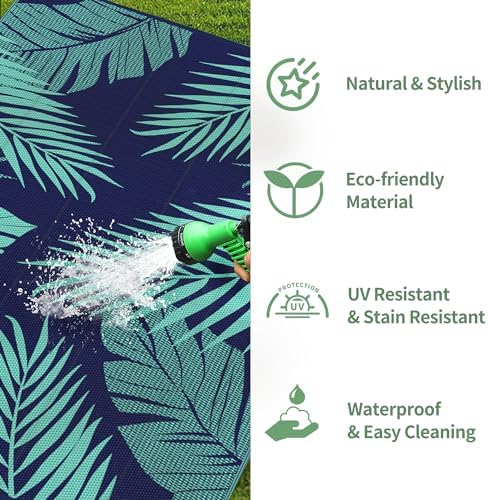 GENIMO Outdoor Rug, Waterproof Plastic Rugs for Patio, 6'x9' Blue Green - Image 6