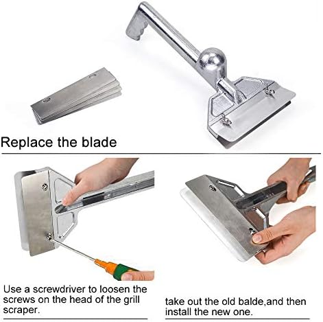 Grill Scrapers, Heavy Duty Casting Aluminum Commercial Griddle Scraper with 5 Blades and Small Slant Edge Grill Scraper - Image 5