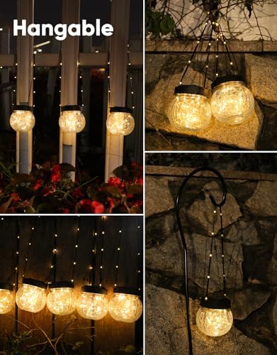 Solar Lanterns Solar Lights Outdoor Waterproof 12-Pack, Solar Powered Hanging Lights Cracked Glass Hanging Globes for Christmas Decoration, Shepherd Hook, Garden Tree Ornaments - Image 5