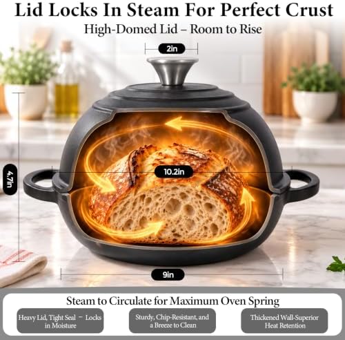 Cast Iron Dutch Oven for Bread Baking, 5.5QT Pre-Seasoned Bread Oven Set - Image 3