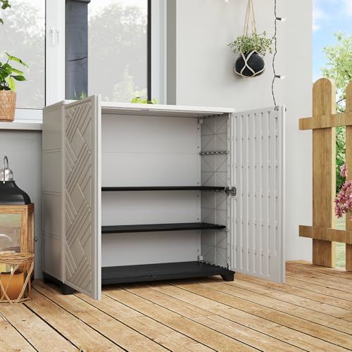 HOMSPARK Indoor/Outdoor Storage Cabinet with Doors and 2 Metal Shelves, 34”x15”x34” HDPE Plastic Storage Box for Patio, Garden, Enterway, Balcony, Multi-Purpose for Daily Tools, White - Image 6