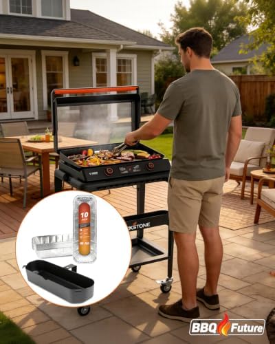 BBQ Future Grease Cup with 10 Pack Aluminum Foil Liners for Blackstone 22 Inch Electric Griddle, Grease Catcher Drip Pan Tray Replacement for 17" & 22" Electric Griddle Models 8001, 8003, 8000, 8005 - Image 6