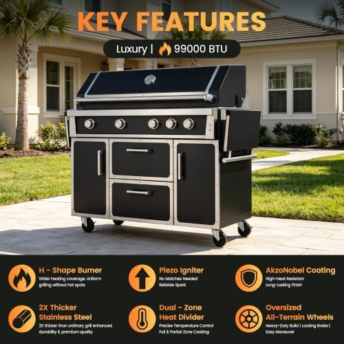 49" Stainless Steel Propane Gas Grill, 4 Burners & Infrared Burner, Black - Image 5