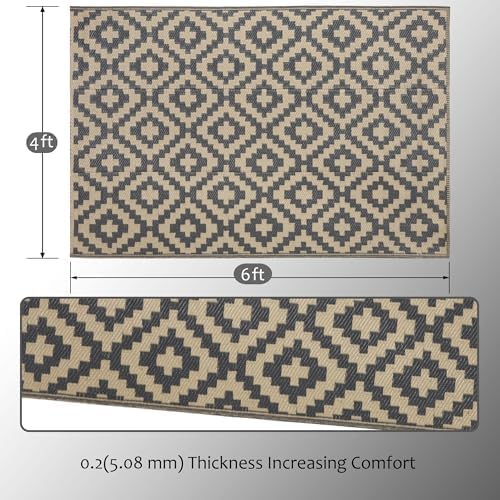 SAND MINE Reversible Mats, Plastic Straw Rug, Modern Area Rug, Large Floor Mat and Rug for Outdoors, RV, Patio, Backyard, Deck, Picnic, Beach, Trailer, Camping (4' x 6', Grey Tan Lattice) - Image 2