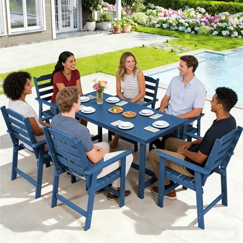 FUNBERRY Outdoor Dining Table, HDPE 6-Person Patio Table with Umbrella Hole - Image 6