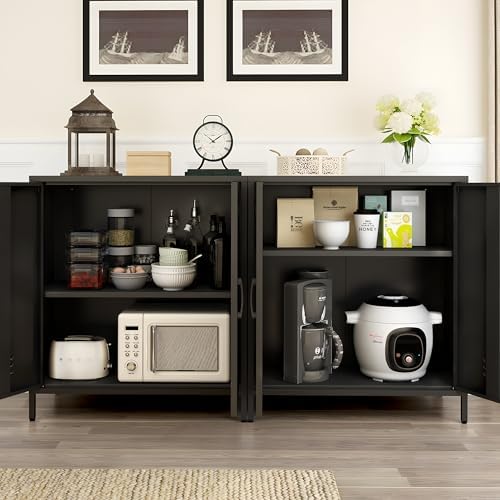 Metal Storage Cabinet with Doors and Shelf Office Storage Cabinets Sideboard Cabinet for Home Office Living Rooms Dining Room (Black) - Image 2