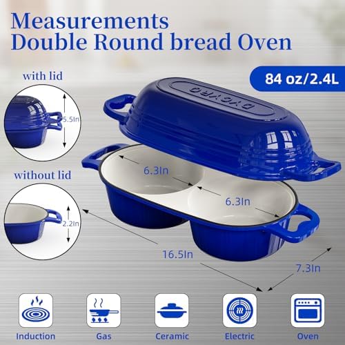 Enameled Cast Iron Dutch Oven Pot with Lid, Double Bread Loaf Pan - Image 2