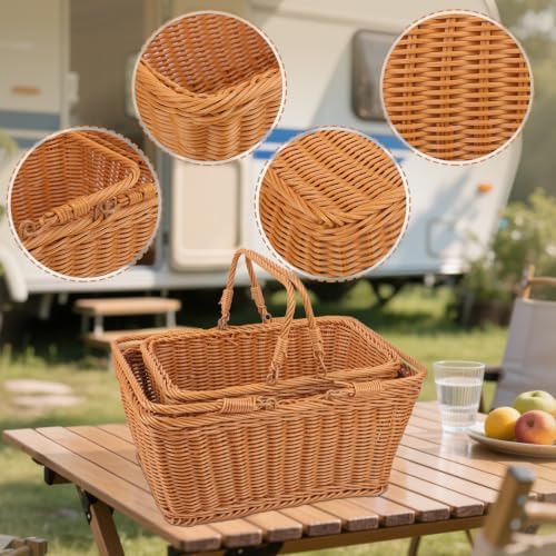 Large Poly Wicker Picnic Basket Set of 2, Handmade Woven Baskets - Image 5