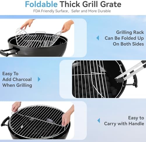 18 inch Kettle Charcoal BBQ Grill with Wheels for Outdoor Cooking - Image 6