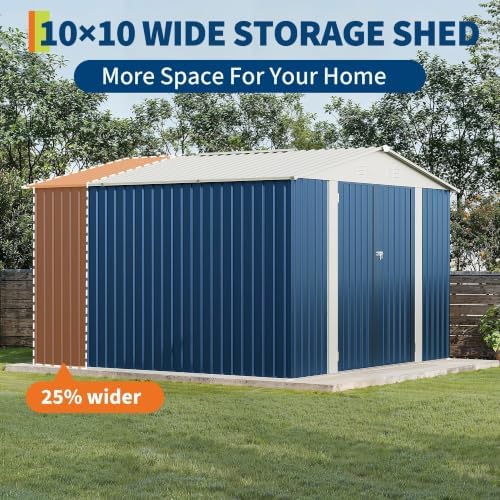 Garvee 10x10 FT Metal Storage Shed – Lockable Doors, Floor Frame, Blue - Image 2