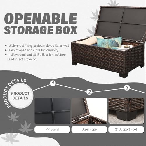 Oasishine Wicker Patio Furniture Set 6 Pieces Outdoor Furniture Chairs and Couch Storage Table Anti-Slip Cushions and Waterproof Covers, Dark Grey - Image 3