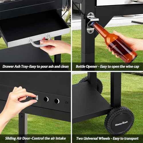 MASTER COOK Charcoal Grills with Two Side Tables, 342 SQIN Cooking Area Outdoor Smoker Barbecue bbq grill for Camping, Patio,Backyard Party, Picnic, Black - Image 4