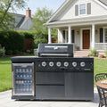 65" Rolling Outdoor Kitchen Island,Built-In 4-Burner 72,000 BTU Stainless Steel Gas Grill with Rotisserie Oven,Granite Countertops & Beverage Fridge.(Black + Fridge, Natural Gas) by INOTEVERITORY
