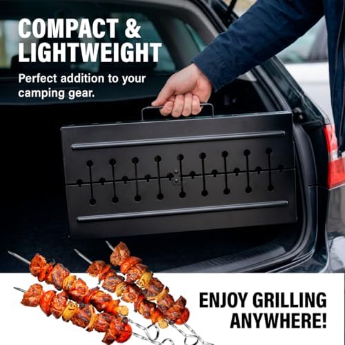 Charcoal Grill for 10 Skewers - Portable Barbecue Kabob Camp Grills - Foldable Metal Mangal - Kebab Shish BBQ for EDC Picnic Outdoor Cooking Camping Hiking (Skewers Not Included) - Image 7