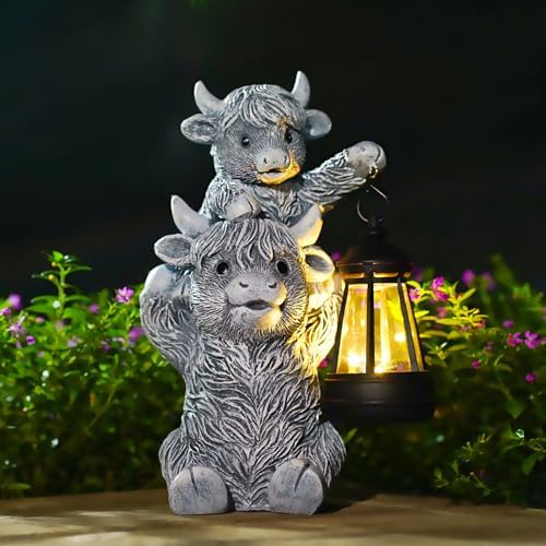 Goodeco Highland Cow with Solar Lantern Garden Statue by Goodeco