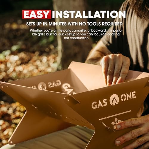 GasOne 15” Portable Charcoal Grill – Foldable BBQ Grill – Camping Grills for Backyard, Bonfire, Patio – Heavy-Duty Portable Fire Pit – Camp Cooking Gear, Brown - Image 6