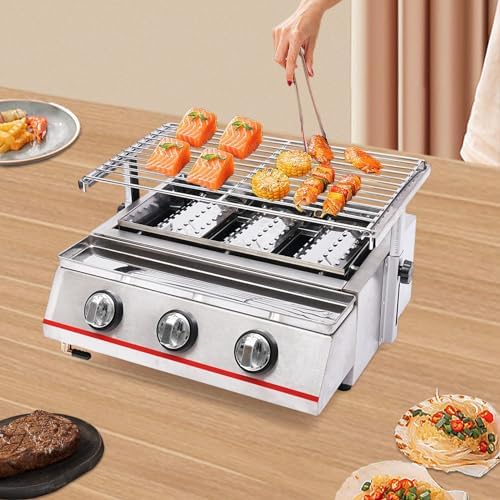 3-Burner BBQ Gas Grill, Drop-in Grill Outdoor Camping Tabletop Cooker, Rotisserie Grill Kit Barbecue Grid with Steel Cover, 2800Pa(Style 5) - Image 3
