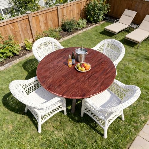 LUSHVIDA Round Tablecloth, Fitted Table Cloth for 45"-56" Tables, Mahogany - Image 3