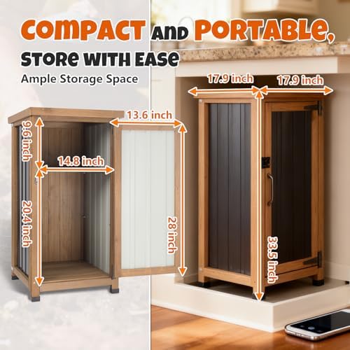 Small Outdoor Storage Cabinet, Wood & Metal Storage Shed with Weatherproof Roof, Removable Shelf, Lockable Door, 2 Metal Hinges, Adjustable Feet, Outside Storage Cabinet - Image 6