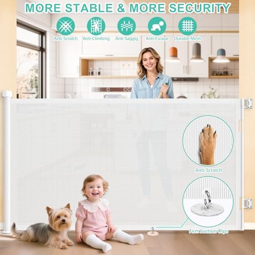 EZIGO 55 Inch Retractable Baby Gates, 41 Inch Extra Tall Retractable Gate - Image 3