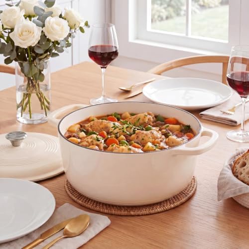 NEWBULIG 6 Quart Cast Iron Dutch Oven, Enamel Dutch Oven Pot with Lid Beige - Image 5