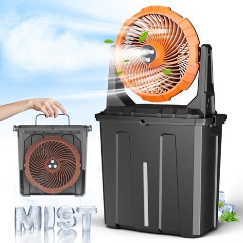 Ausic 10″ 9L Portable Misting Fan, [Max 55Hrs] Outdoor Mister Fan for Outside Patios Golf, 20000mAh Rechargeable Battery Operated Travel Water Cooling Fan, Camping Patio Accessories - 3 Spray Misters by Ausic