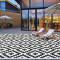 SAND MINE Waterproof Outdoor Rug 9x18 ft, Plastic Straw Rug, Modern Area Rug, Large Floor Mat, RV, Patio, Backyard, Deck, Picnic, Beach, Trailer, Camping (9' x 18', Black & White Lattice) by SANDMIND