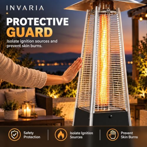 INVARIA Pyramid Patio Heater, 48,000 BTU Propane Outdoor Heater with Glass Tube Flame, ETL Certified, Triple Safety Protection, Wheels & Cover Included for Patio Backyard Poolside (Black) - Image 6