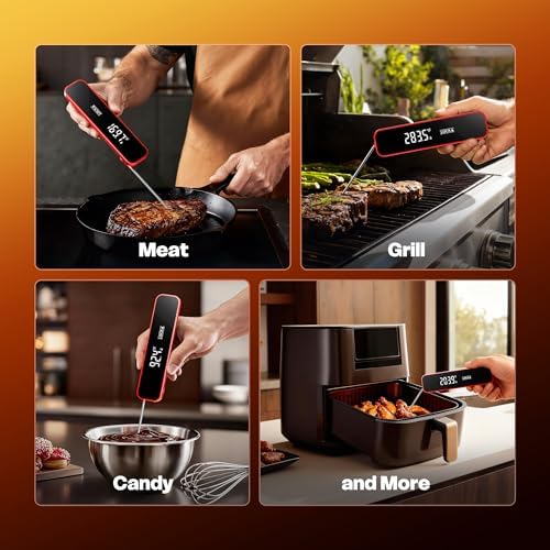 0.3 Sec Instant Read Meat Thermometer Digital for Grilling, Red - Image 7