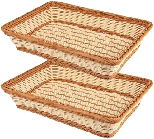 RT&BS 2pcs Wicker Bread Basket for Serving, Wicker Fruit Basket, Display Baskets for Vegetable Fruit, Reusable Handwoven Serving Baskets for Kitchen, Store, Restaurant, Outdoor (Bicolor, M) by RT%26BS
