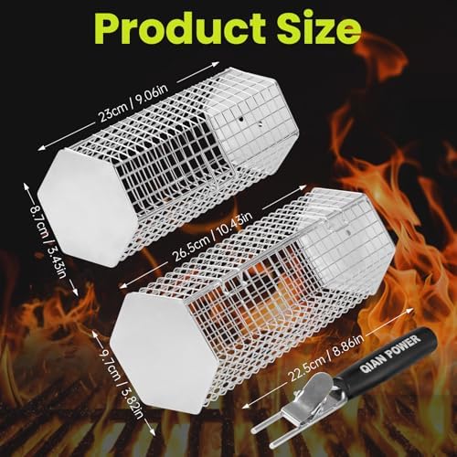 Rolling Grill Baskets 2 Pack, Nesting Stainless Steel BBQ Grill Basket - Image 3